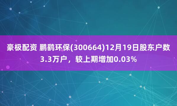 豪极配资 鹏鹞环保(300664)12月19日股东户数3.3万户，较上期增加0.03%